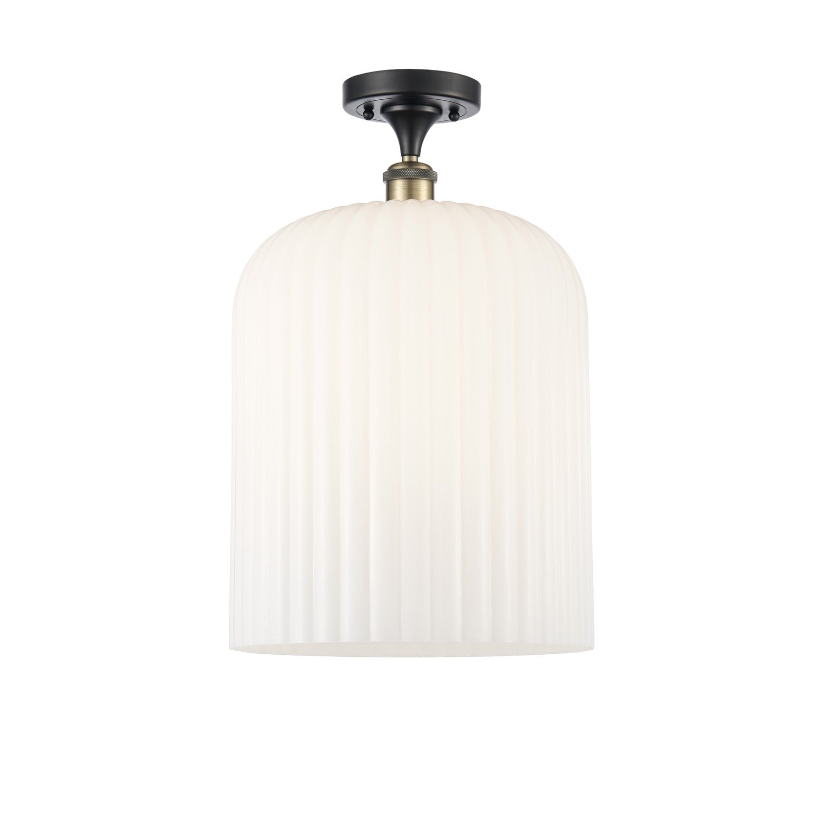 Innovations Bridal Veil 5in 1-Light Semi-Flush Mount | Industrial Black Antique Brass and Gloss White Ribbed Glass | Damp | Model 616-1F-BAB-G559-12GWH