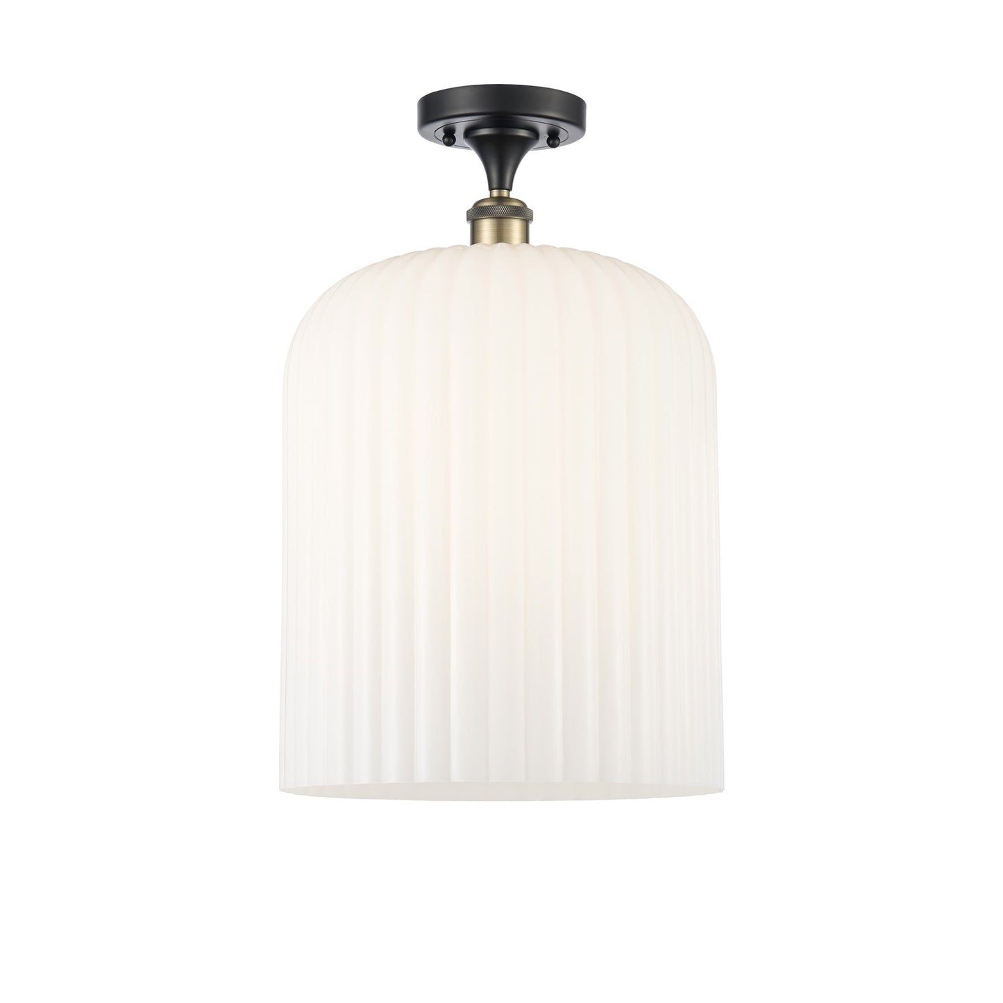 Innovations Bridal Veil 5in 1-Light Semi-Flush Mount | Industrial Black Antique Brass and Gloss White Ribbed Glass | Damp | Model 616-1F-BAB-G559-12GWH