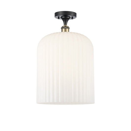 Innovations Bridal Veil 5in 1-Light Semi-Flush Mount | Industrial Black Antique Brass and Gloss White Ribbed Glass | Damp | Model 616-1F-BAB-G559-12GWH