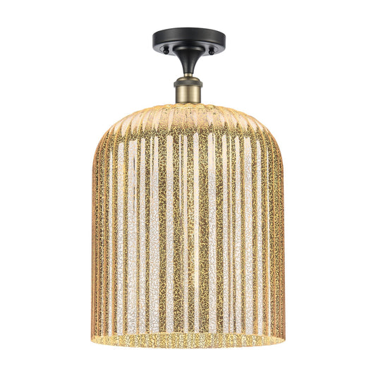 Innovations Bridal Veil 5in 1-Light Semi-Flush Mount | Industrial Black Antique Brass and Mercury Ribbed Glass | Damp Rated | Model 616-1F-BAB-G559-12ME