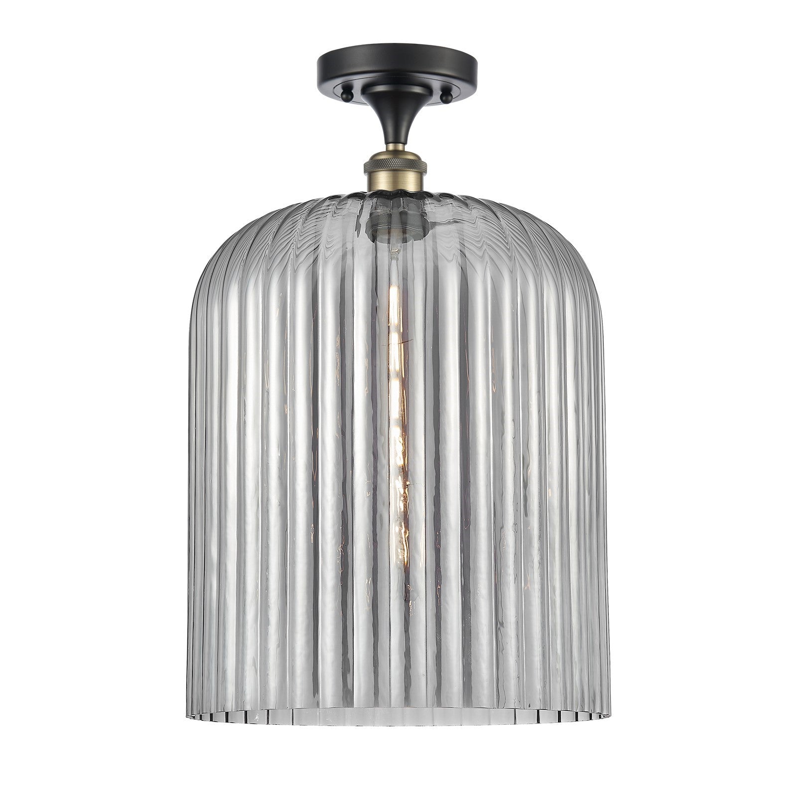 Innovations Bridal Veil 12in 1-Light Semi-Flush Mount | Industrial Black Antique Brass and Light Smoke Ribbed Glass | Model 616-1F-BAB-G559-12SM