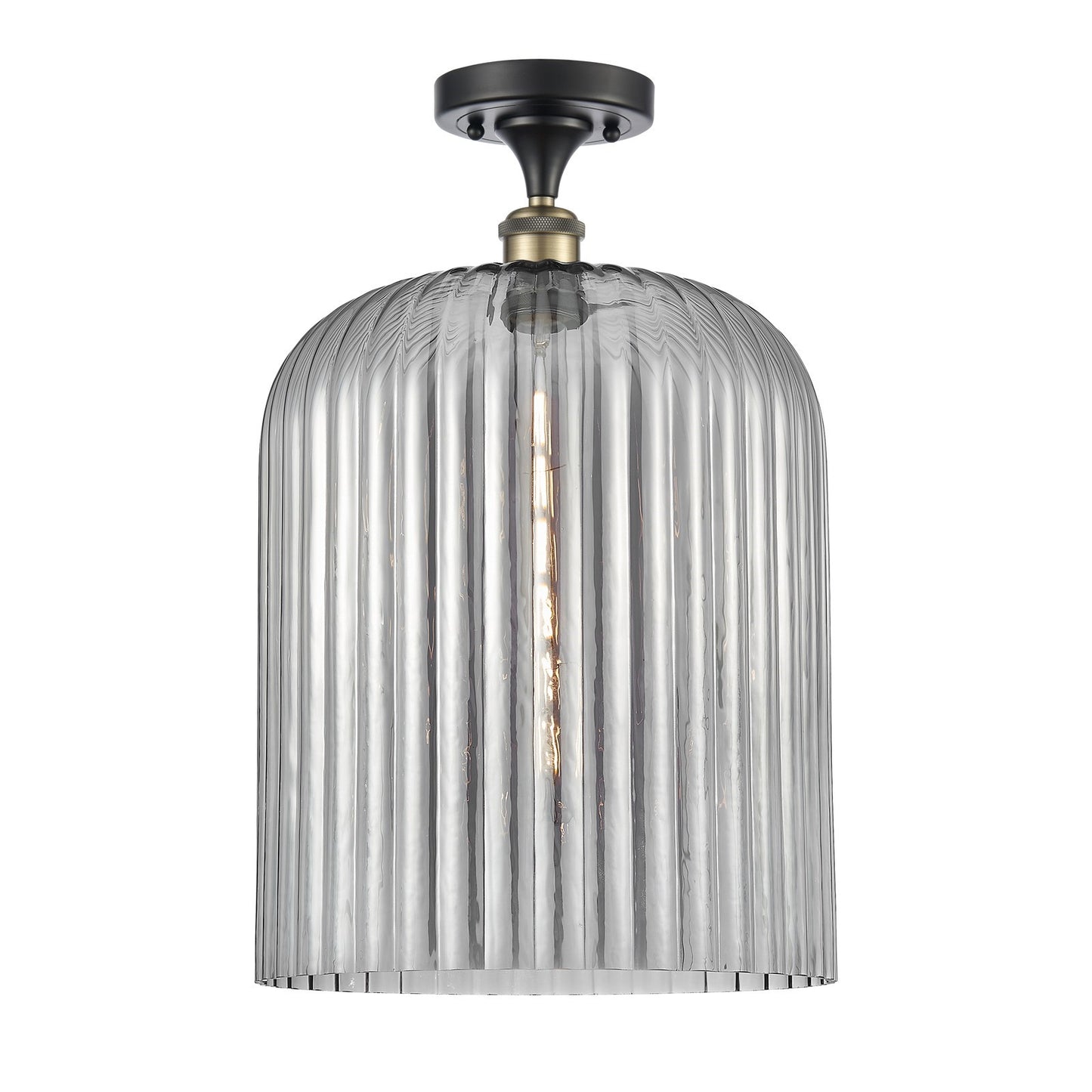 Innovations Bridal Veil 12in 1-Light Semi-Flush Mount | Industrial Black Antique Brass and Light Smoke Ribbed Glass | Model 616-1F-BAB-G559-12SM