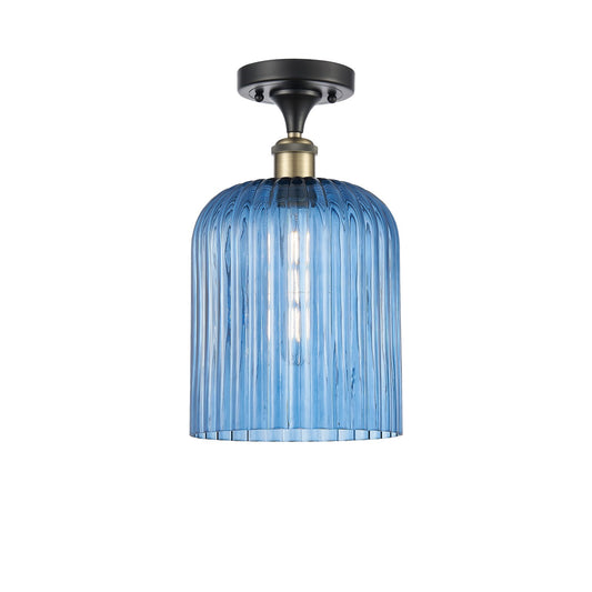 Innovations Bridal Veil 5in 1-Light Semi-Flush Mount | Industrial Black Antique Brass and Princess Blue Ribbed Glass | Hallway | Model 616-1F-BAB-G559-8BL