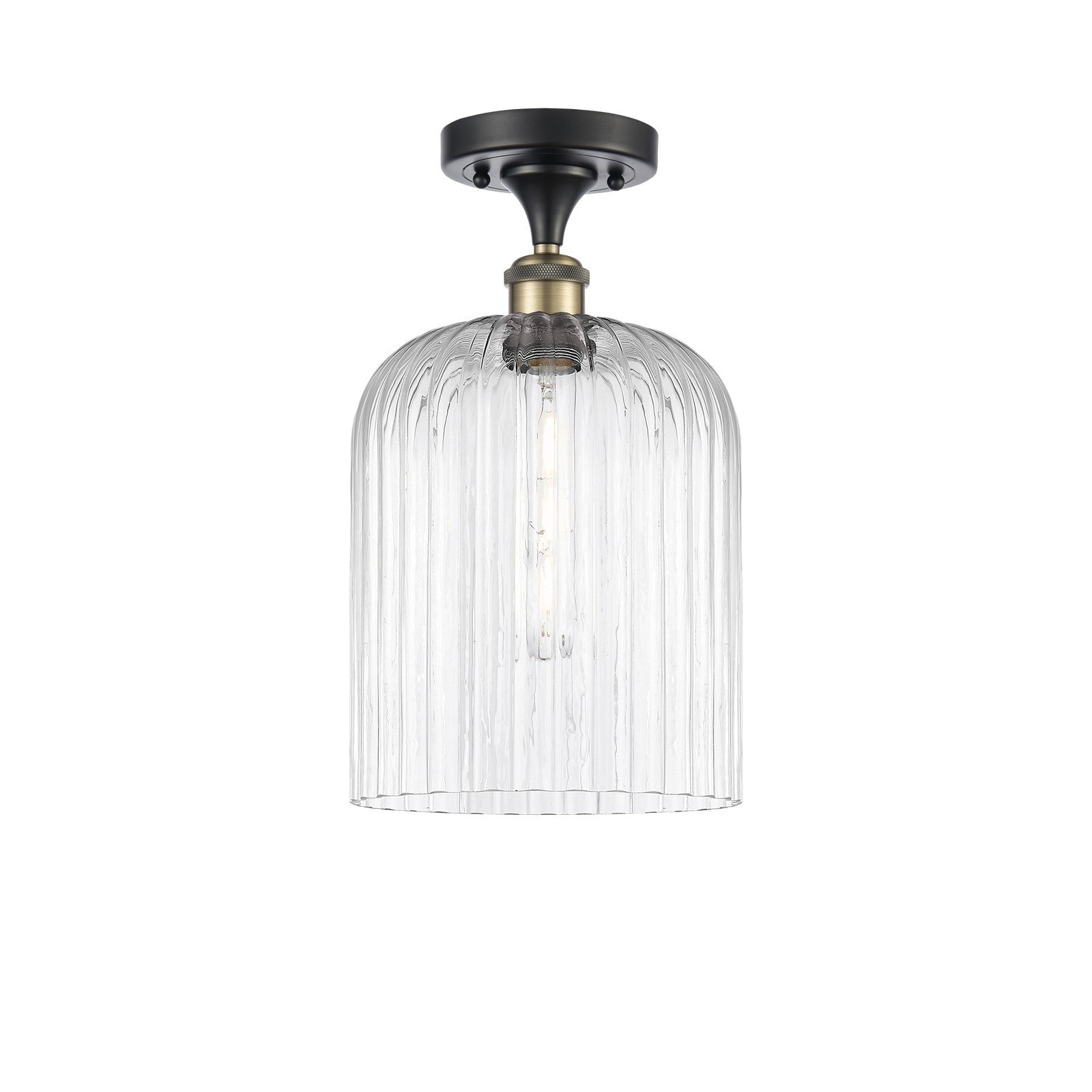 Innovations Bridal Veil 5in 1-Light Semi-Flush Mount | Industrial Black Antique Brass Steel and Clear Ribbed Glass | Bathroom | Model 616-1F-BAB-G559-8CL