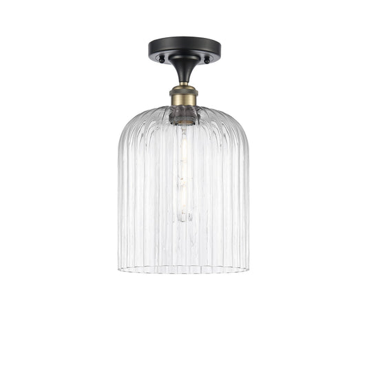 Innovations Bridal Veil 5in 1-Light Semi-Flush Mount | Industrial Black Antique Brass Steel and Clear Ribbed Glass | Bathroom | Model 616-1F-BAB-G559-8CL