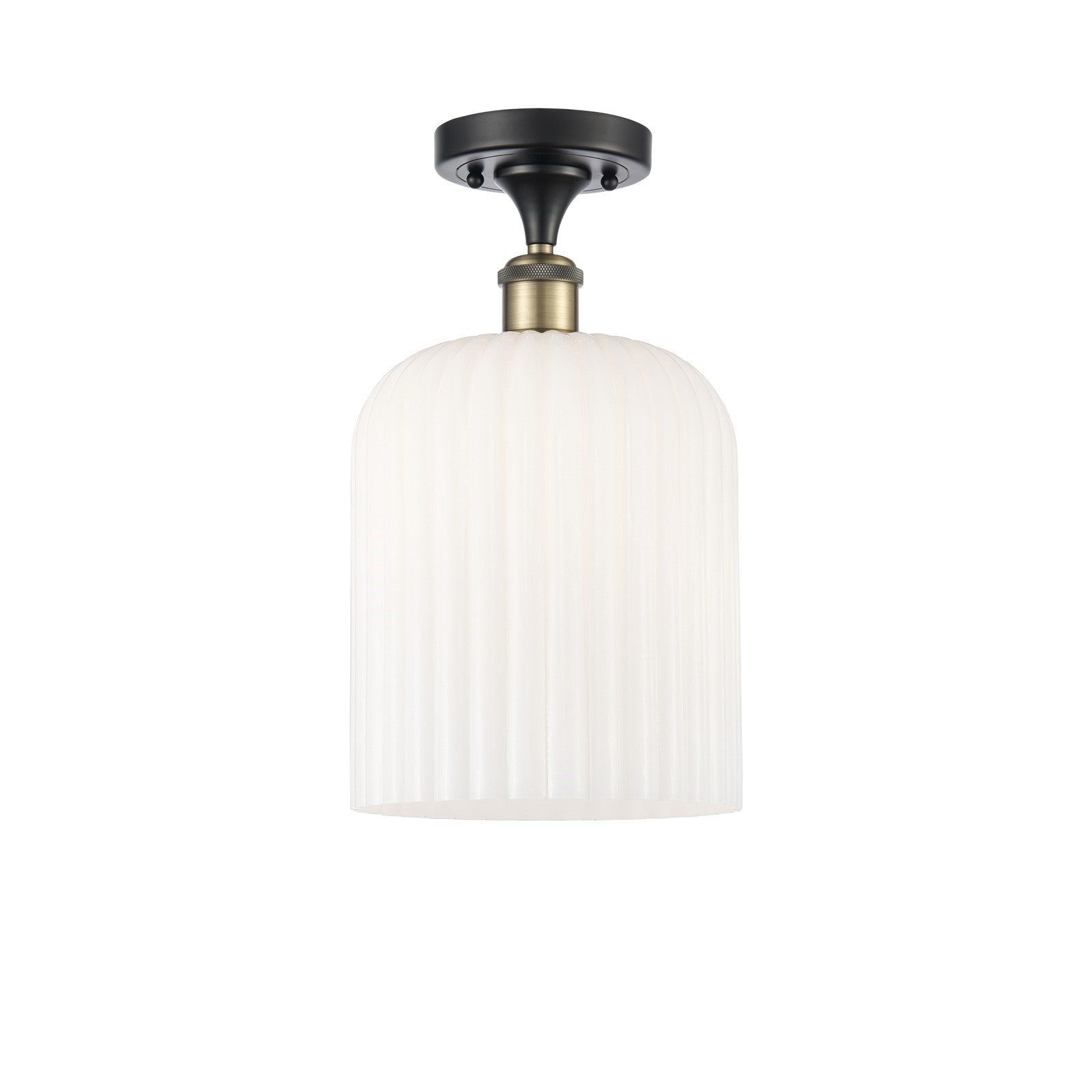 Innovations Bridal Veil 5in 1-Light Semi-Flush Mount | Industrial Black Antique Brass and Gloss White Ribbed Glass | Bathroom | Model 616-1F-BAB-G559-8GWH