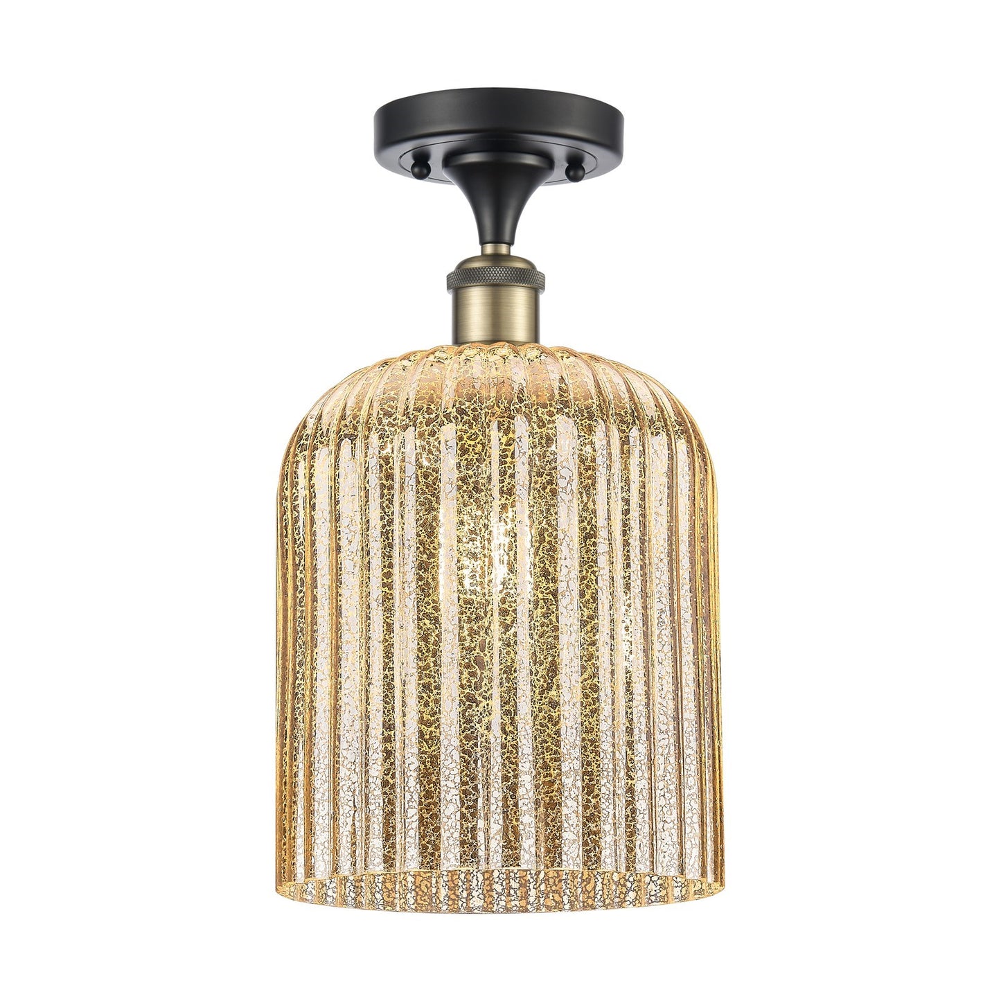 Innovations Bridal Veil 5in 1-Light Semi-Flush Mount | Art Nouveau Industrial Black Antique Brass and Mercury Ribbed Glass | Model 616-1F-BAB-G559-8ME