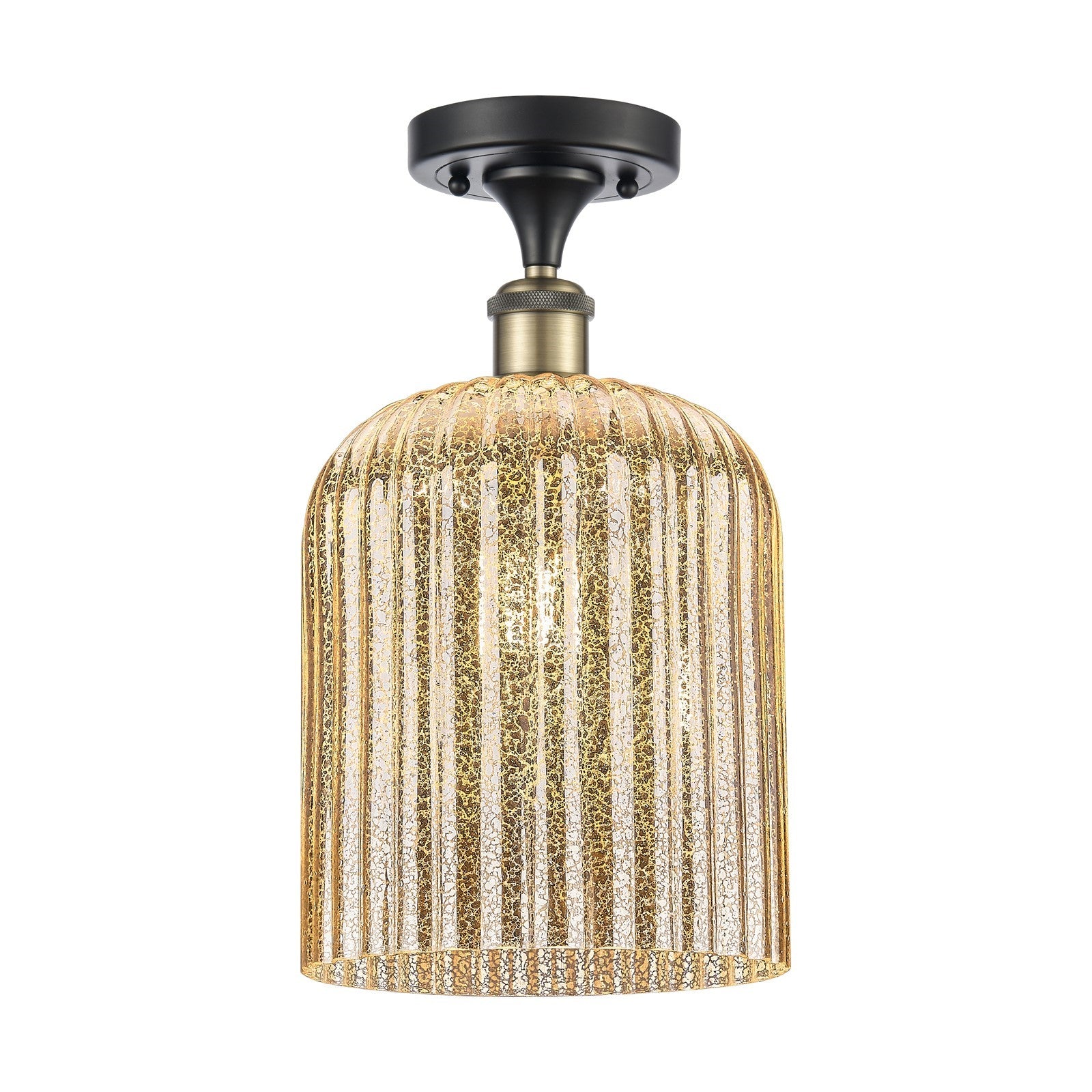 Innovations Bridal Veil 5in 1-Light Semi-Flush Mount | Art Nouveau Industrial Black Antique Brass and Mercury Ribbed Glass | Model 616-1F-BAB-G559-8ME