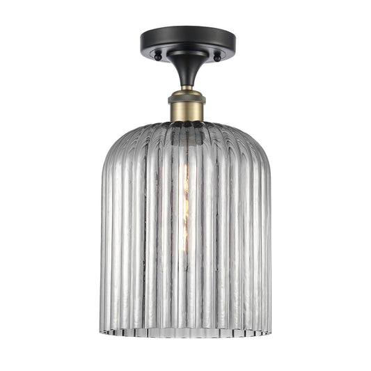 Innovations Bridal Veil 5in 1-Light Semi-Flush Mount | Industrial Black Antique Brass and Light Smoke Ribbed Glass | Model 616-1F-BAB-G559-8SM