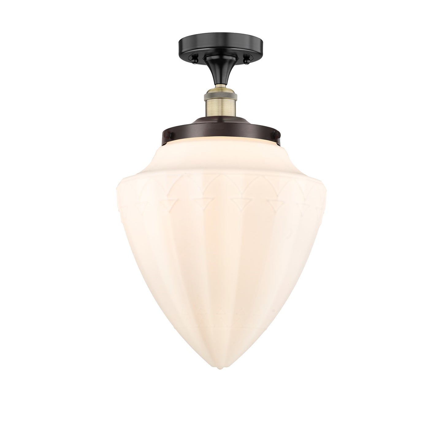 Innovations Bridgeton 12in 1-Light Semi-Flush Mount | Traditional Black Antique Brass Steel and Matte White Frosted Glass | Model 616-1F-BAB-G661-12