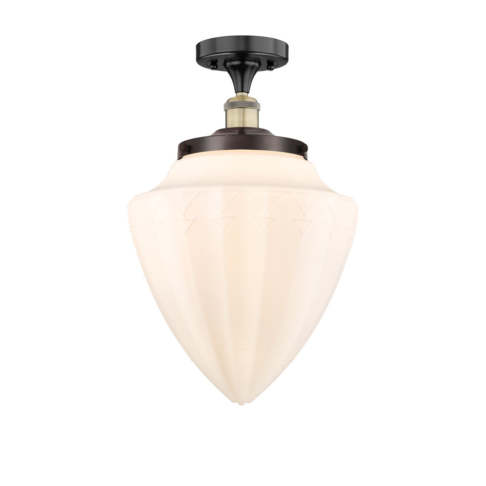 Innovations Bridgeton 12in 1-Light Semi-Flush Mount | Traditional Black Antique Brass Steel and Matte White Frosted Glass | Model 616-1F-BAB-G661-12
