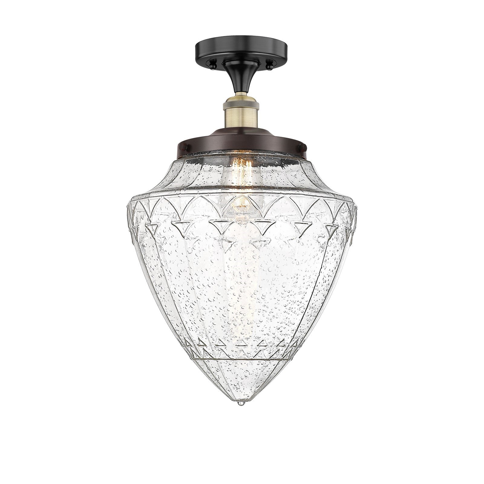 Innovations Bridgeton 12in 1-Light Semi-Flush Mount | Traditional Black Antique Brass and Seedy Glass | Entryway & Hallway | Model 616-1F-BAB-G664-12