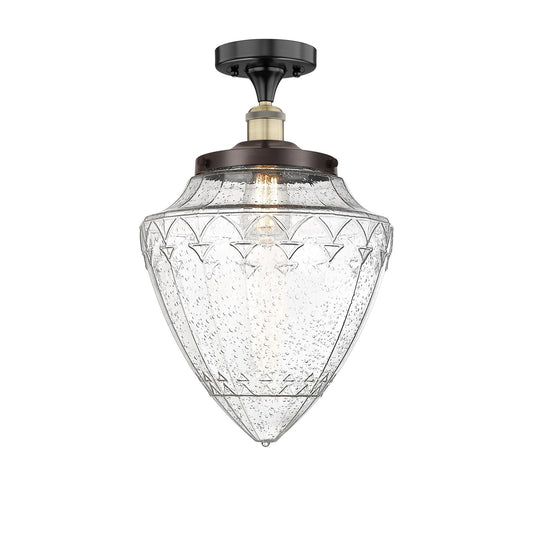 Innovations Bridgeton 12in 1-Light Semi-Flush Mount | Traditional Black Antique Brass and Seedy Glass | Entryway & Hallway | Model 616-1F-BAB-G664-12
