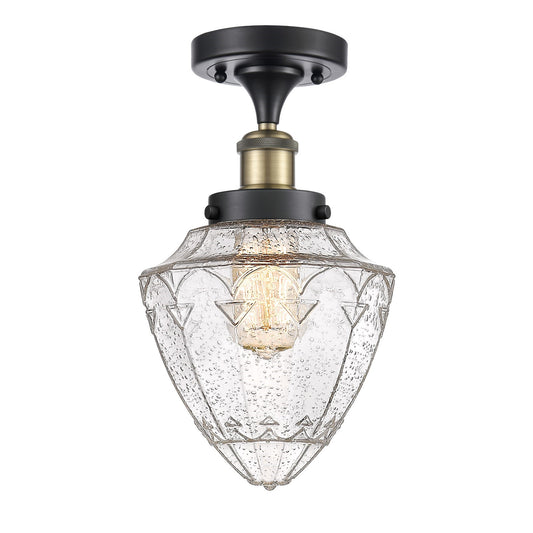 Innovations Bullet 6in 1-Light Semi-Flush Mount | Industrial Black Antique Brass Steel and Seedy Glass | Hallway & Entryway | 6 | Model 616-1F-BAB-G664-7