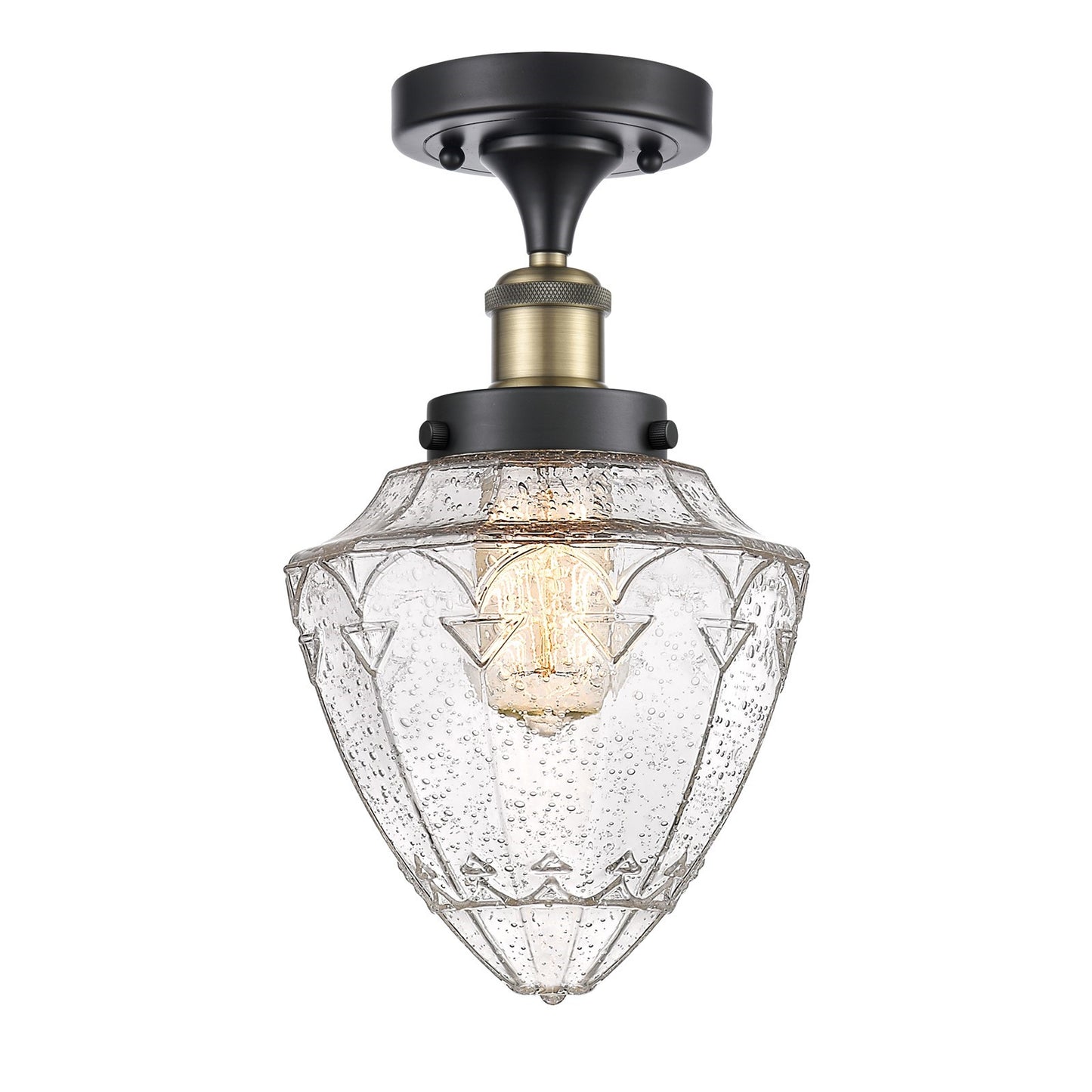 Innovations Bullet 6in 1-Light Semi-Flush Mount | Industrial Black Antique Brass Steel and Seedy Glass | Hallway & Entryway | 6 | Model 616-1F-BAB-G664-7