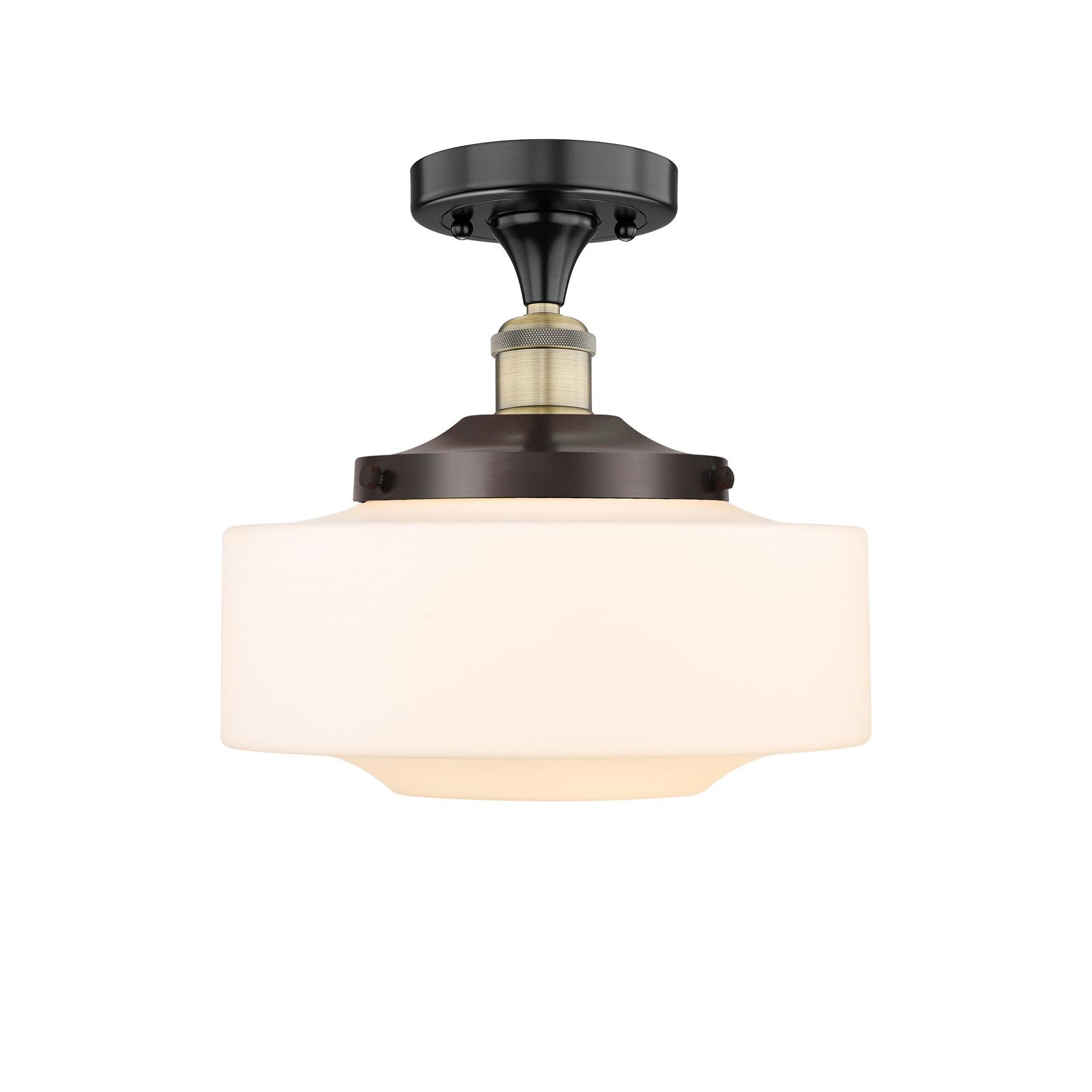 Innovations Bridgeton 12in 1-Light Semi-Flush Mount | Traditional Black Antique Brass and Matte White Frosted Glass | Entryway | Model 616-1F-BAB-G691-12