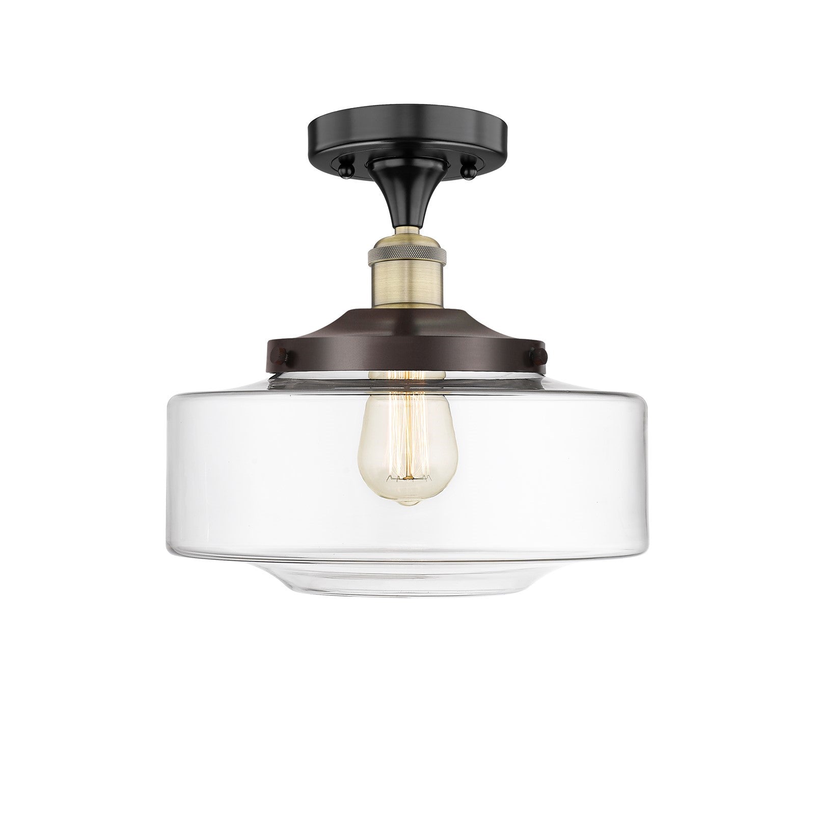 Innovations Bridgeton 12in 1-Light Semi-Flush Mount | Traditional Black Antique Brass Steel and Clear Schoolhouse Glass | Model 616-1F-BAB-G692-12