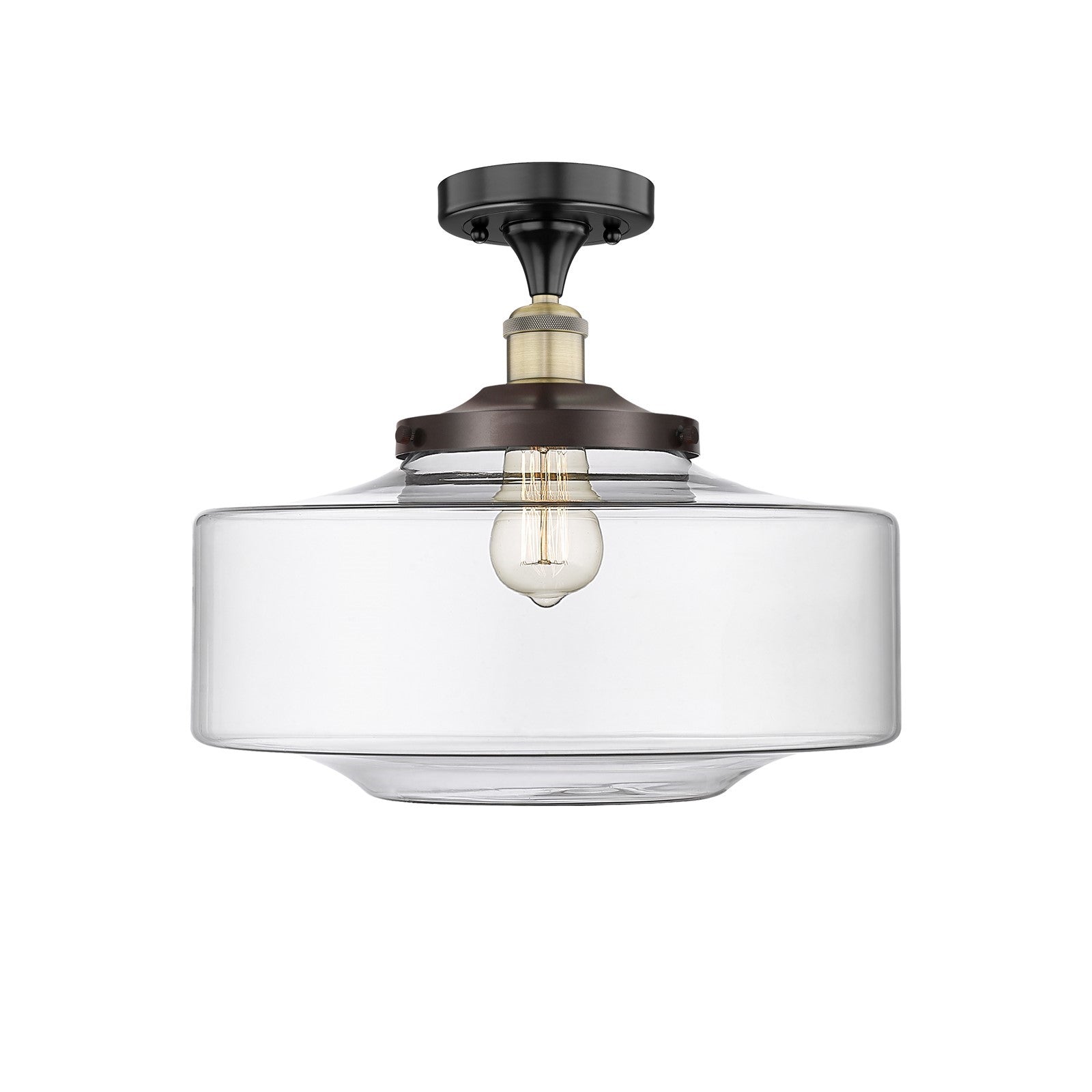 Innovations Bridgeton 16in 1-Light Semi-Flush Mount | Traditional Black Antique Brass Steel and Clear Glass | Damp-Rated | Model 616-1F-BAB-G692-16