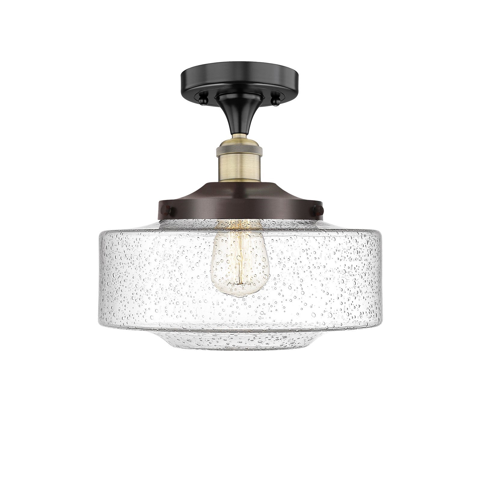 Innovations Bridgeton 12in 1-Light Semi-Flush Mount | Traditional Black Antique Brass and Seedy Glass | Hallway & Entryway | Model 616-1F-BAB-G694-12