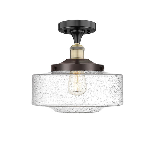 Innovations Bridgeton 12in 1-Light Semi-Flush Mount | Traditional Black Antique Brass and Seedy Glass | Hallway & Entryway | Model 616-1F-BAB-G694-12