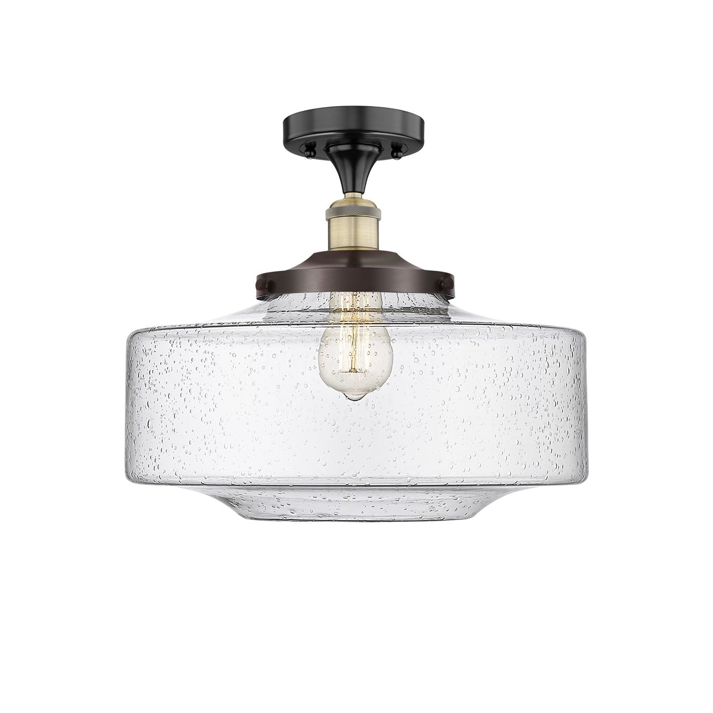 Innovations Bridgeton 12in 1-Light Semi-Flush Mount | Traditional Black Antique Brass and Seedy Glass | Hallway & Entryway | Model 616-1F-BAB-G694-16
