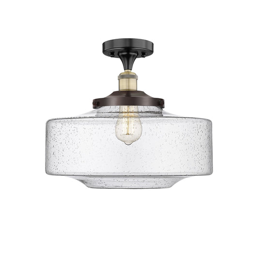 Innovations Bridgeton 12in 1-Light Semi-Flush Mount | Traditional Black Antique Brass and Seedy Glass | Hallway & Entryway | Model 616-1F-BAB-G694-16