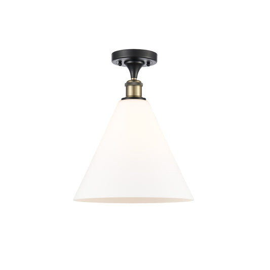 Innovations Berkshire 12in 1-Light Semi-Flush Mount | Industrial Black Antique Brass and Matte White Glass | Kitchen & Hallway | Model 616-1F-BAB-GBC-121