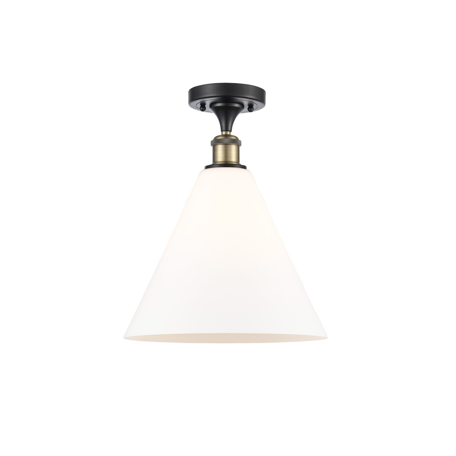 Innovations Berkshire 12in 1-Light Semi-Flush Mount | Industrial Black Antique Brass and Matte White Glass | Kitchen & Hallway | Model 616-1F-BAB-GBC-121