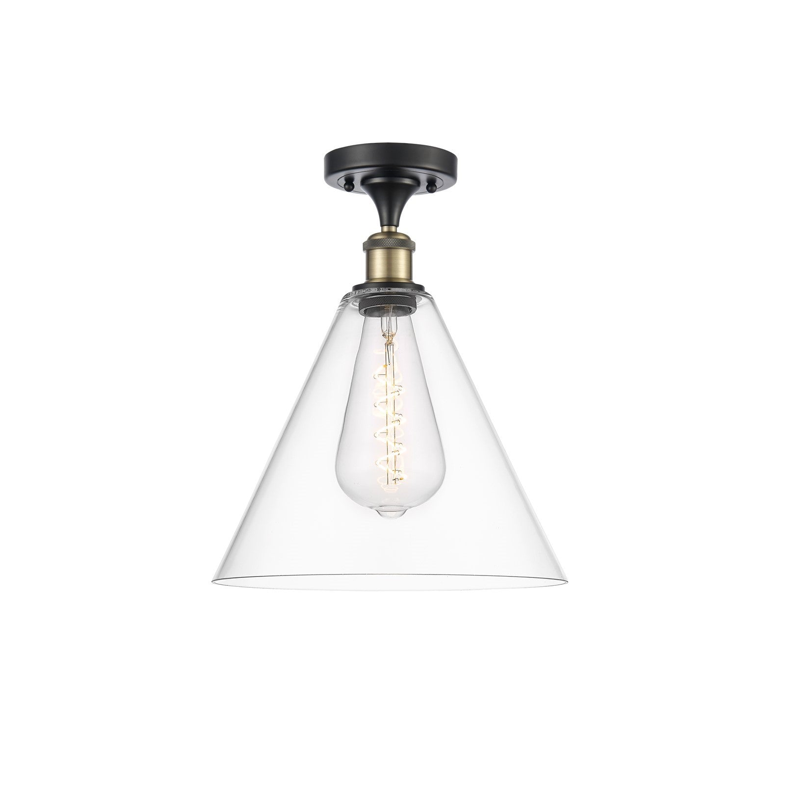 Innovations Berkshire 12in 1-Light Semi-Flush Mount | Industrial Black Antique Brass and Clear Glass | Damp Rated Entryway & | Model 616-1F-BAB-GBC-122