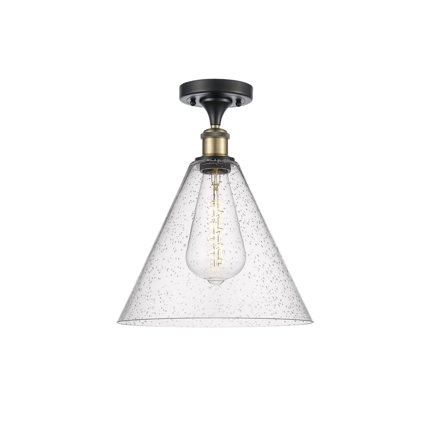 Innovations Berkshire Glass 12in 1-Light Semi-Flush Mount | Industrial Black Antique Brass Steel and Seedy Glass | Damp-Rated | Model 616-1F-BAB-GBC-124