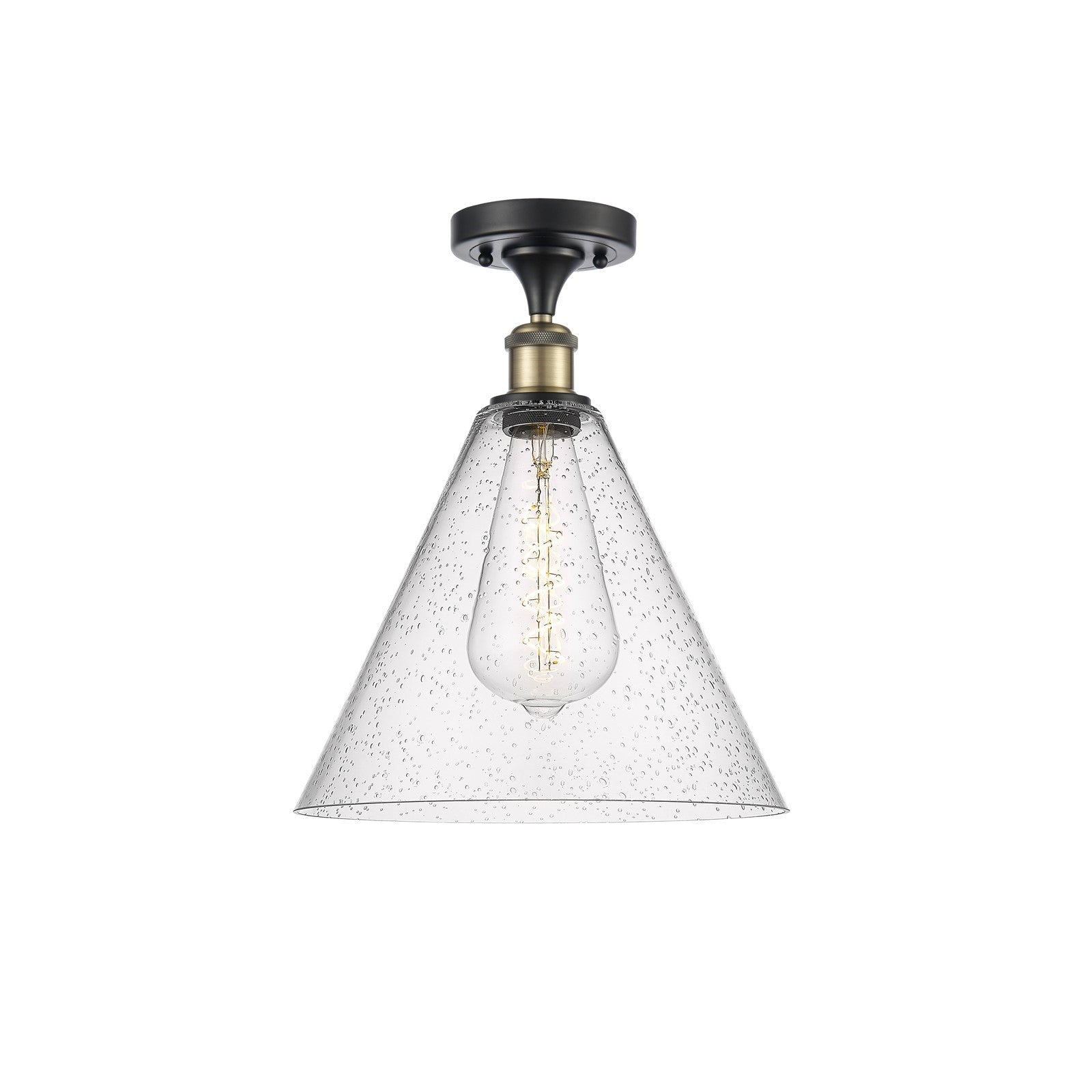 Innovations Berkshire Glass 12in 1-Light Semi-Flush Mount | Industrial Black Antique Brass Steel and Seedy Glass | Damp-Rated | Model 616-1F-BAB-GBC-124