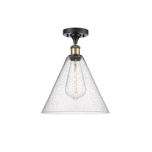Innovations Berkshire Glass 12in 1-Light Semi-Flush Mount | Industrial Black Antique Brass Steel and Seedy Glass | Damp-Rated | Model 616-1F-BAB-GBC-124
