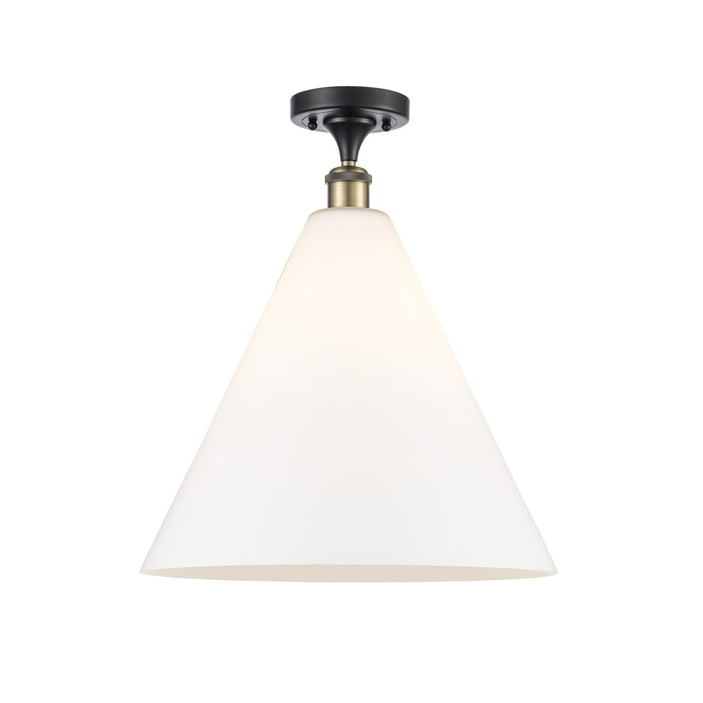 Innovations Berkshire 16in 1-Light Semi-Flush Mount | Industrial Black Antique Brass Steel and Matte White Glass | Kitchen & | Model 616-1F-BAB-GBC-161