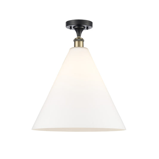 Innovations Berkshire 16in 1-Light Semi-Flush Mount | Industrial Black Antique Brass Steel and Matte White Glass | Kitchen & | Model 616-1F-BAB-GBC-161