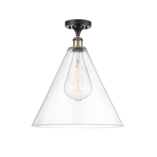 Innovations Berkshire 16in 1-Light Semi-Flush Mount | Industrial Black Antique Brass and Clear Glass | Damp Rated Entryway & | Model 616-1F-BAB-GBC-162