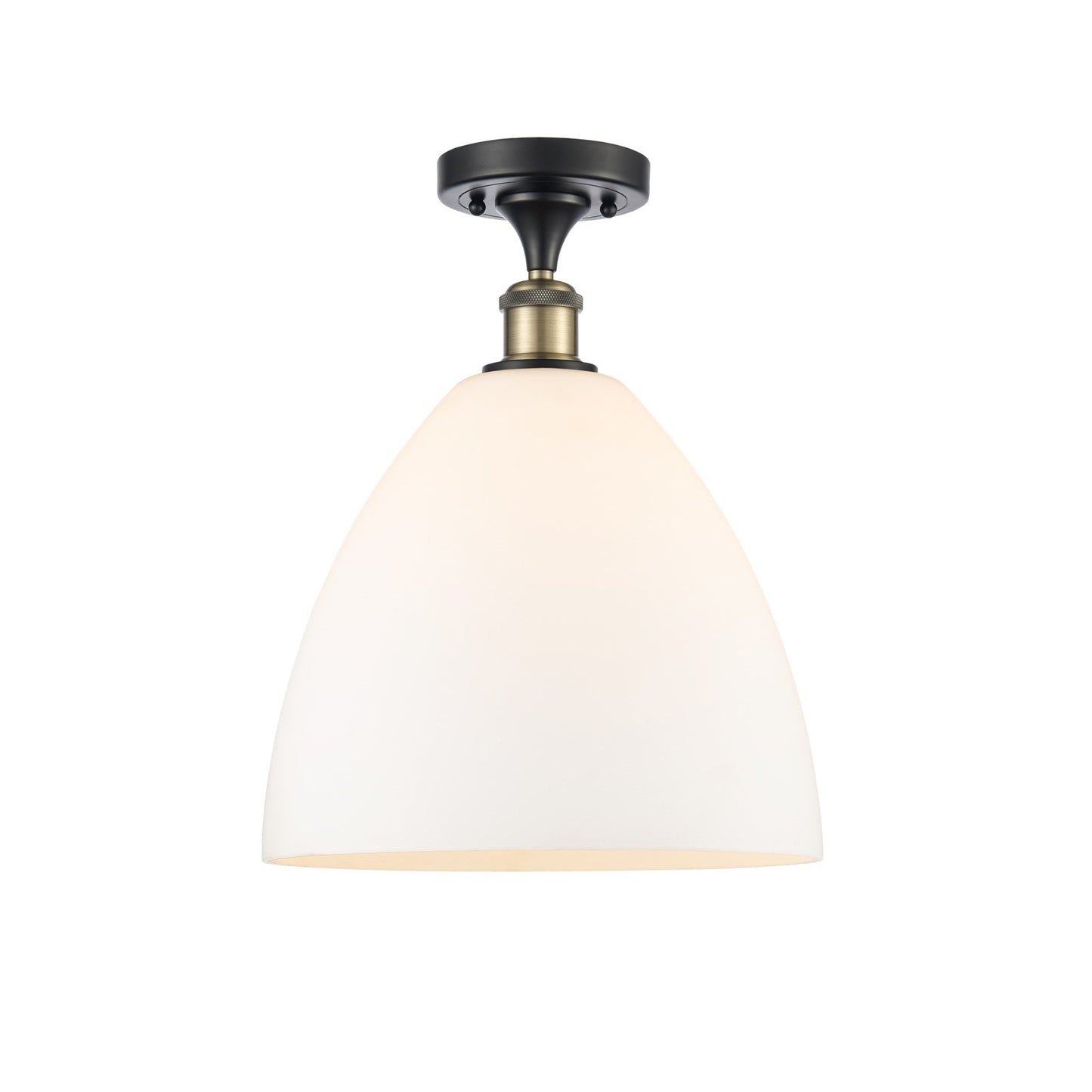 Innovations Bristol 12in 1-Light Semi-Flush Mount | Industrial Black Antique Brass and Matte White Glass | Hallway & Bathroom | Model 616-1F-BAB-GBD-121