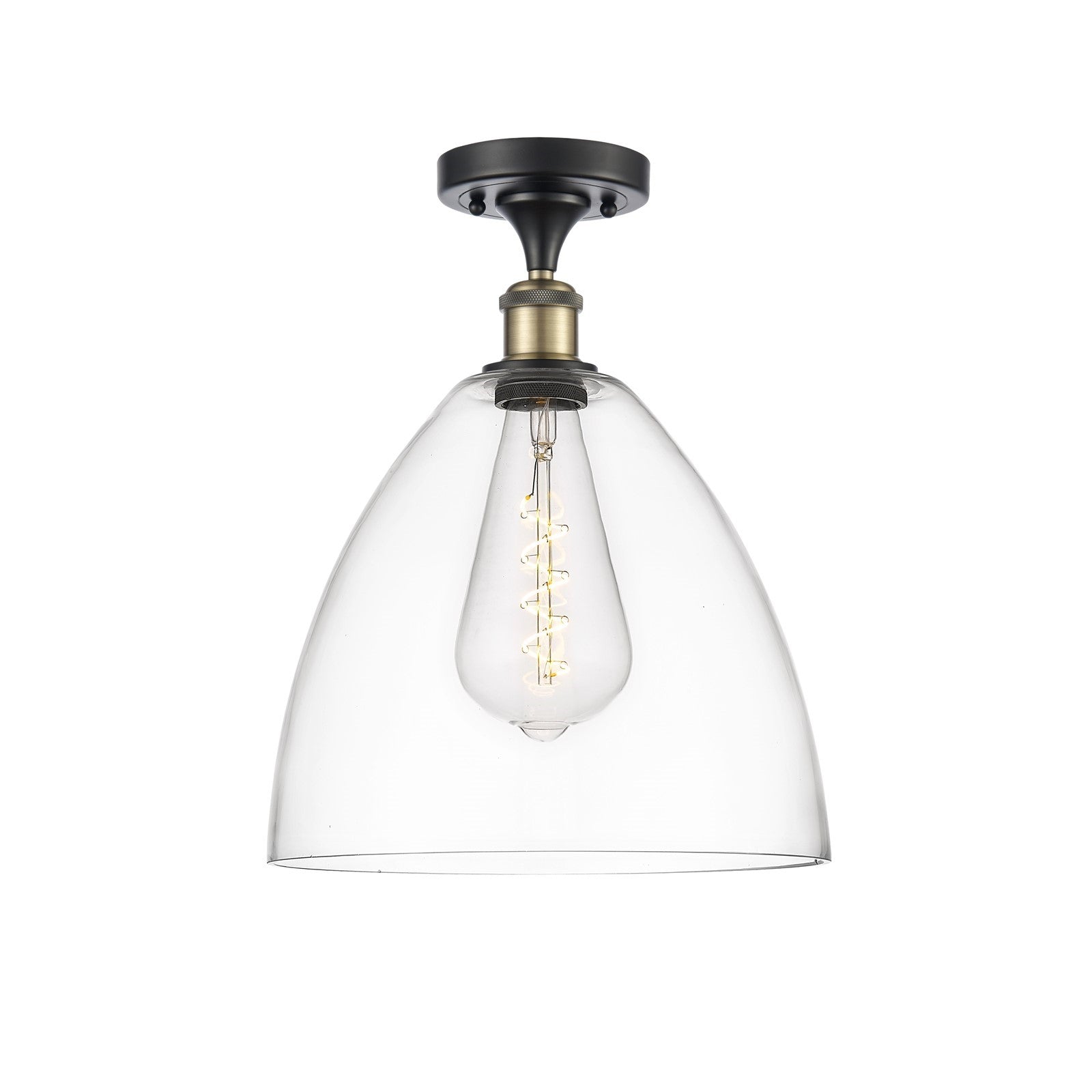 Innovations Bristol 12in 1-Light Semi-Flush Mount | Industrial Black Antique Brass Steel and Clear Glass | Entryway & Hallway | Model 616-1F-BAB-GBD-122