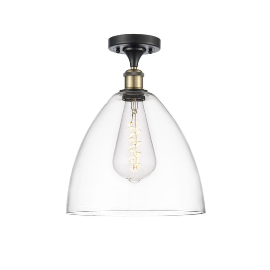 Innovations Bristol 12in 1-Light Semi-Flush Mount | Industrial Black Antique Brass Steel and Clear Glass | Entryway & Hallway | Model 616-1F-BAB-GBD-122