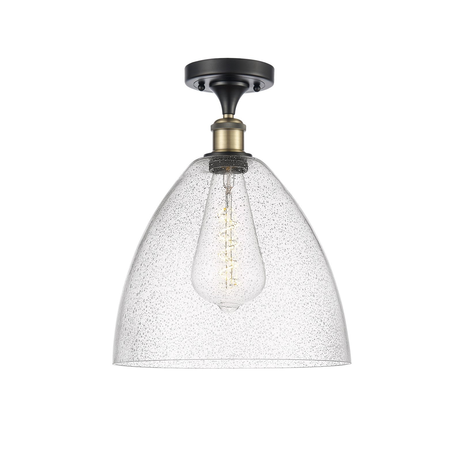 Innovations Bristol 12in 1-Light Semi-Flush Mount | Industrial Black Antique Brass Steel and Seedy Glass Dome Shade | Entryway | Model 616-1F-BAB-GBD-124