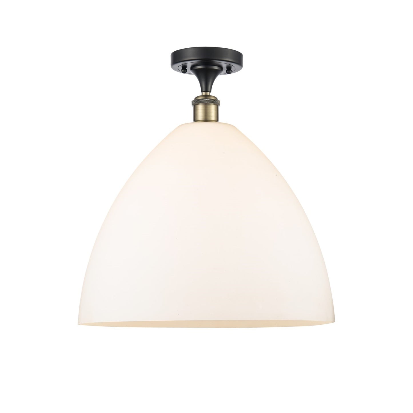Innovations Bristol 16in 1-Light Semi-Flush Mount | Industrial Black Antique Brass Steel and Matte White Glass | Kitchen & | Model 616-1F-BAB-GBD-161