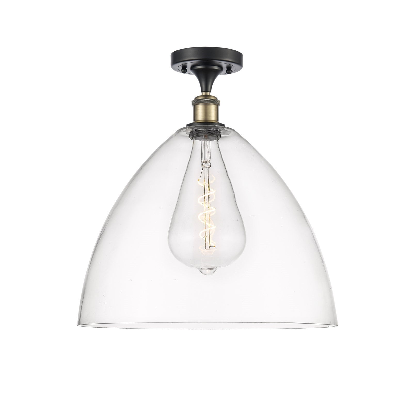 Innovations Bristol 16in 1-Light Semi-Flush Mount | Industrial Black Antique Brass Steel and Clear Glass | Entryway & Hallway | Model 616-1F-BAB-GBD-162
