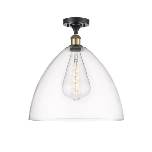 Innovations Bristol 16in 1-Light Semi-Flush Mount | Industrial Black Antique Brass Steel and Clear Glass | Entryway & Hallway | Model 616-1F-BAB-GBD-162