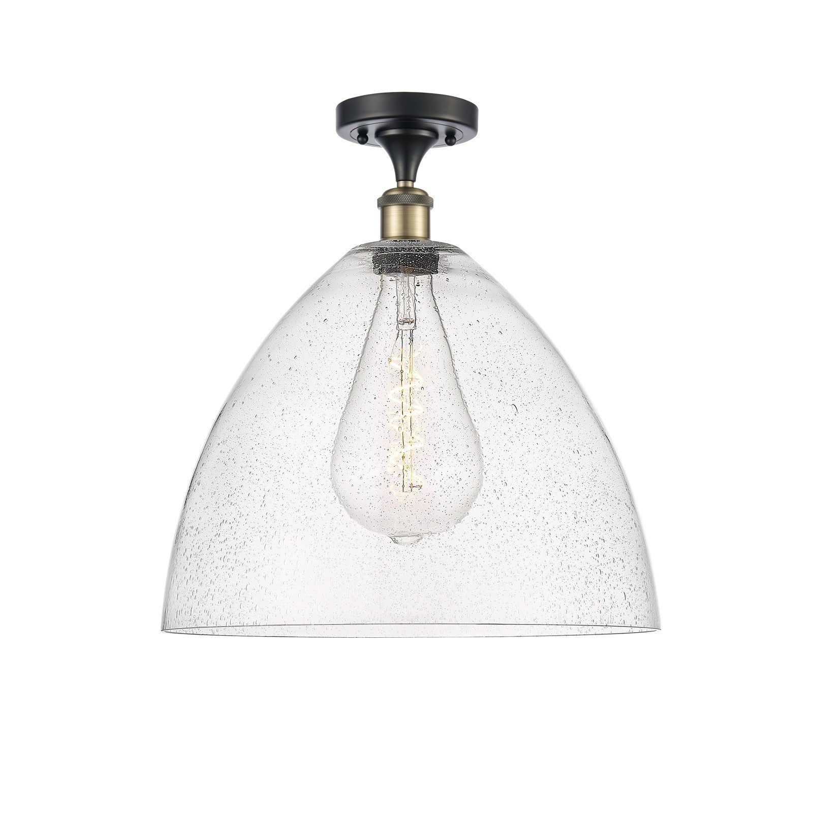 Innovations Bristol 16in 1-Light Semi-Flush Mount | Industrial Black Antique Brass Steel and Seedy Glass | Hallway & Entryway | Model 616-1F-BAB-GBD-164