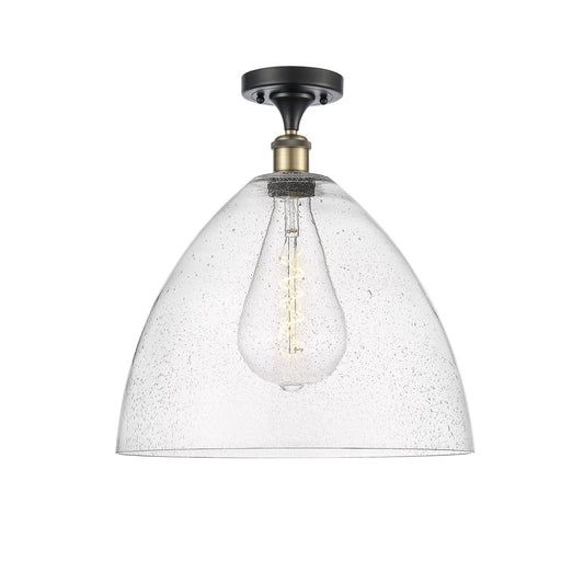 Innovations Bristol 16in 1-Light Semi-Flush Mount | Industrial Black Antique Brass Steel and Seedy Glass | Hallway & Entryway | Model 616-1F-BAB-GBD-164