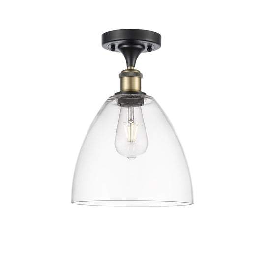 Innovations Bristol 9in 1-Light Semi-Flush Mount | Industrial Black Antique Brass Steel and Clear Glass | Entryway & Hallway | Model 616-1F-BAB-GBD-92
