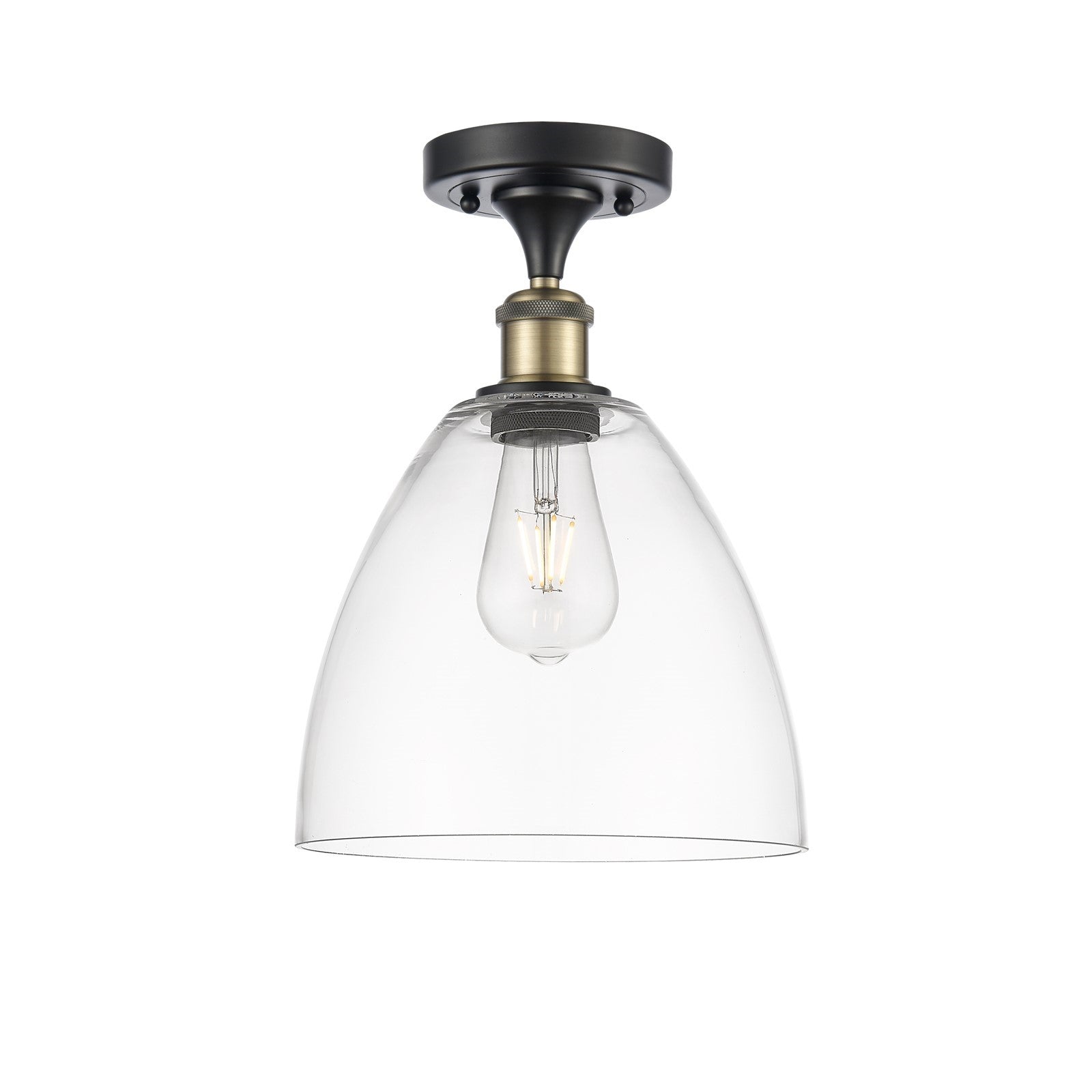 Innovations Bristol 9in 1-Light Semi-Flush Mount | Industrial Black Antique Brass Steel and Clear Glass | Entryway & Hallway | Model 616-1F-BAB-GBD-92