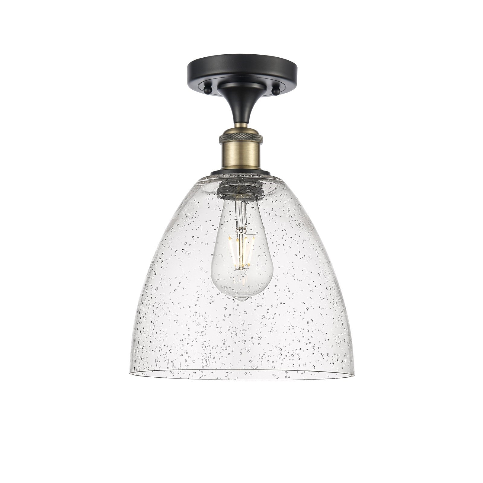 Innovations Bristol 9in 1-Light Semi-Flush Mount | Industrial Black Antique Brass Steel and Seedy Glass | Entryway & Hallway | 9 | Model 616-1F-BAB-GBD-94