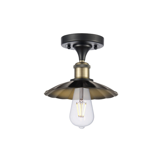 Innovations Scallop 8in 1-Light Semi-Flush Mount | Traditional Industrial Black Antique Brass and Matte Black Metal Shade | Model 616-1F-BAB-M17-BK