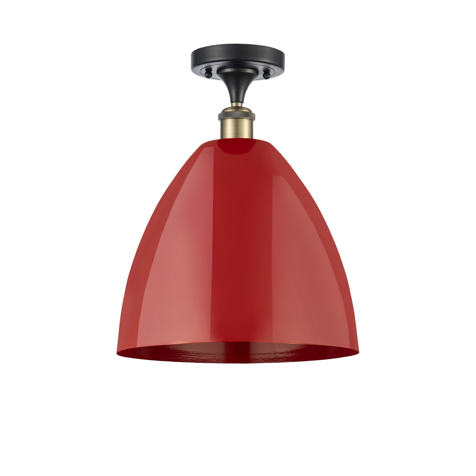 Innovations Plymouth 12in 1-Light Semi-Flush Mount | Industrial Black Antique Brass and Matte Red Metal | Kitchen & Hallway | Model 616-1F-BAB-MBD-12-RD