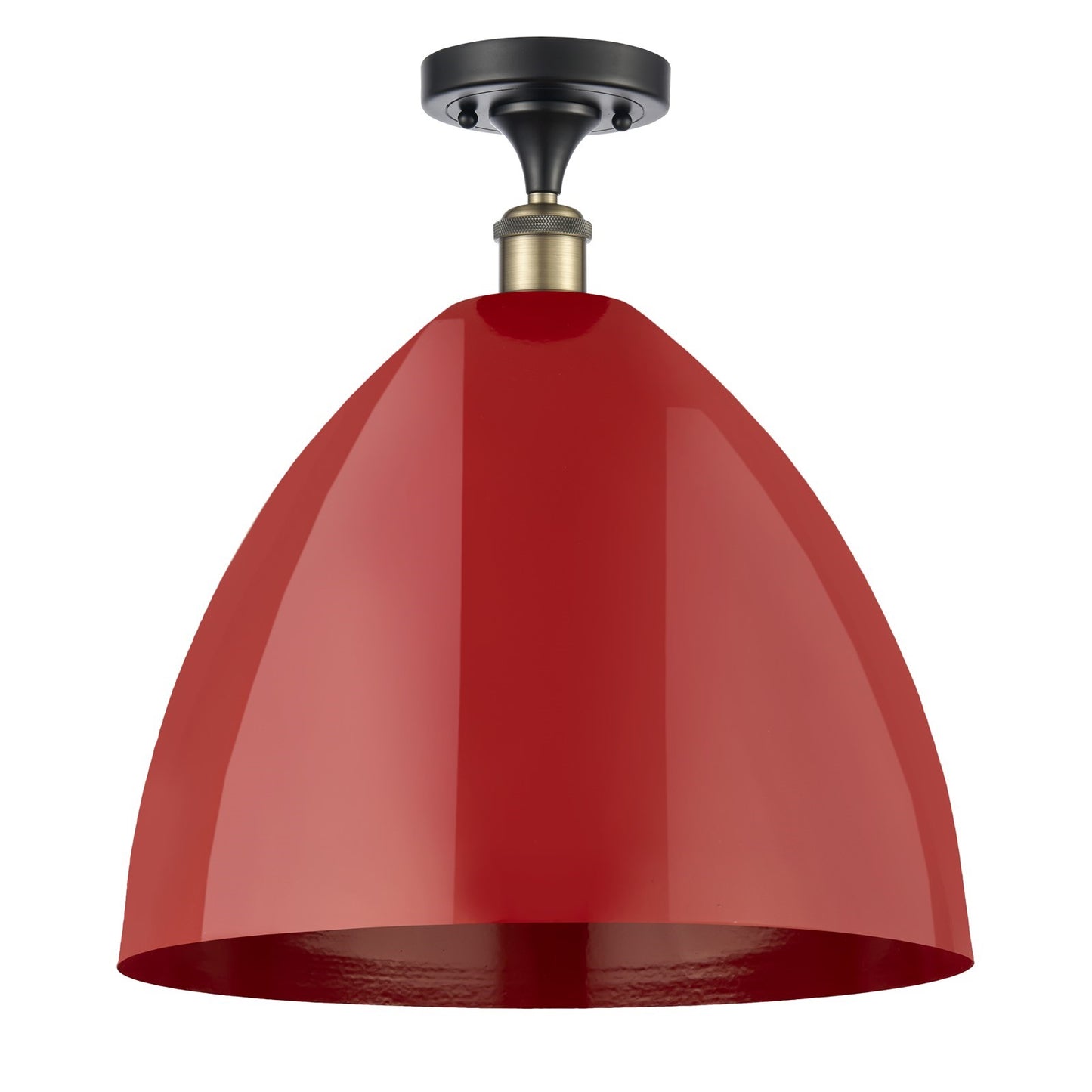 Innovations Plymouth 16in 1-Light Semi-Flush Mount | Industrial Black Antique Brass Steel and Matte Red Metal | Kitchen & | Model 616-1F-BAB-MBD-16-RD